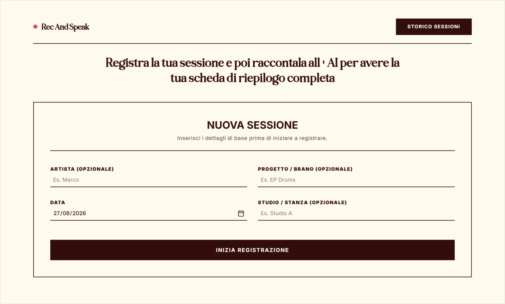 Rec And Speak - Trascrizione vocale e recall sheet per registrazioni studio